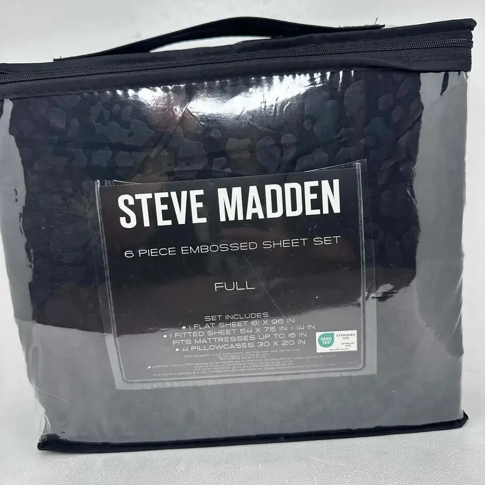 Steve Madden 6 Piece Embossed Sheet Set Full Black